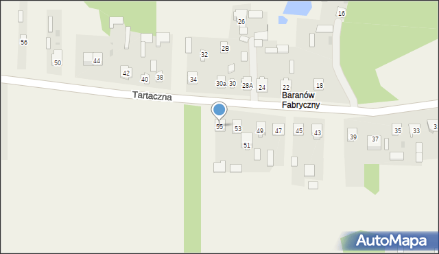 Baranów, Tartaczna, 55, mapa Baranów