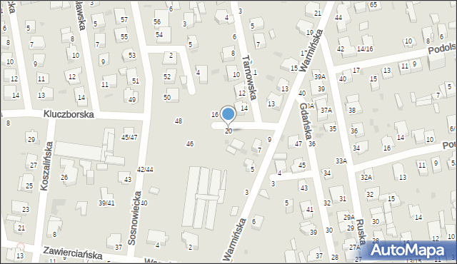 Częstochowa, Tarnowska, 20, mapa Częstochowy