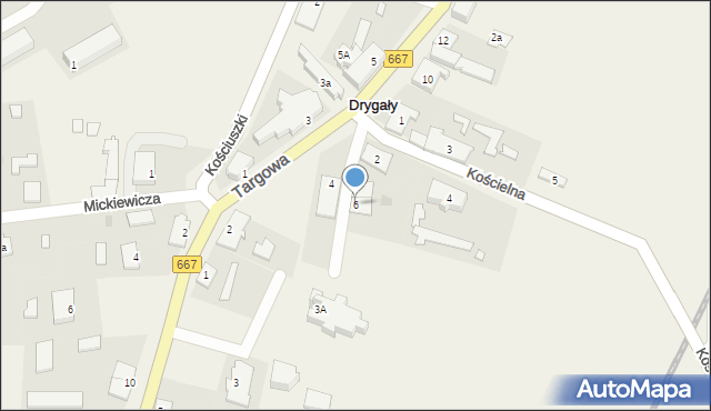 Drygały, Targowa, 6, mapa Drygały