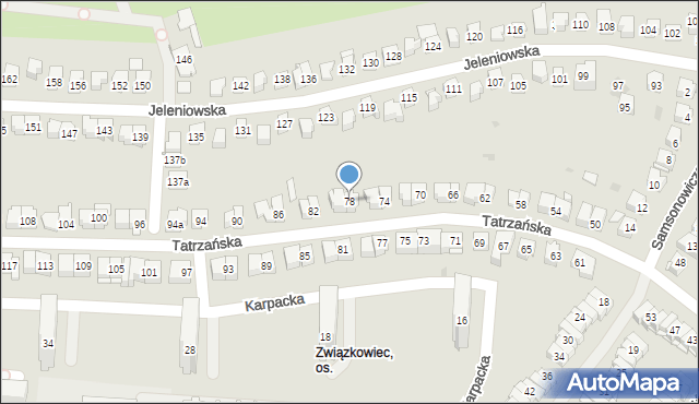 Kielce, Tatrzańska, 78, mapa Kielc