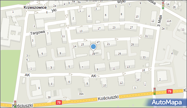 Krzeszowice, Targowa, 19, mapa Krzeszowice