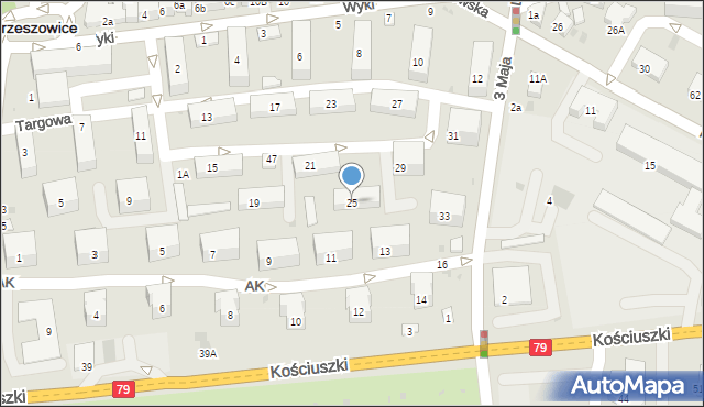 Krzeszowice, Targowa, 25, mapa Krzeszowice