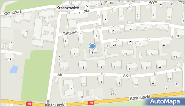 Krzeszowice, Targowa, 9, mapa Krzeszowice