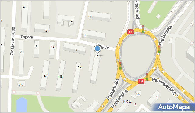 Łódź, Tagore Rabindranatha, 5, mapa Łodzi