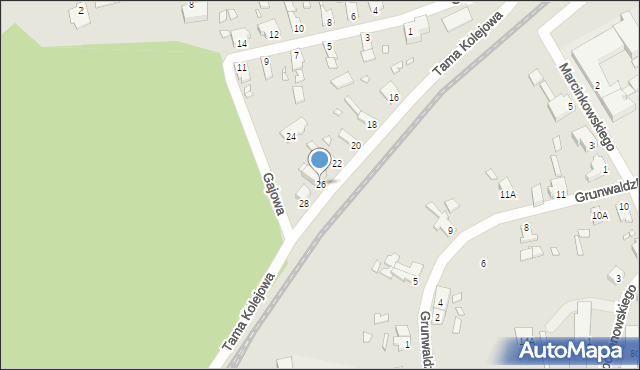 Nowogród Bobrzański, Tama Kolejowa, 26, mapa Nowogród Bobrzański