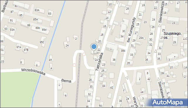 Nowy Sącz, Tatrzańska, 22A, mapa Nowego Sącza