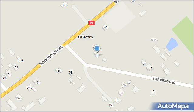 Osiek, Tarnobrzeska, 1, mapa Osiek