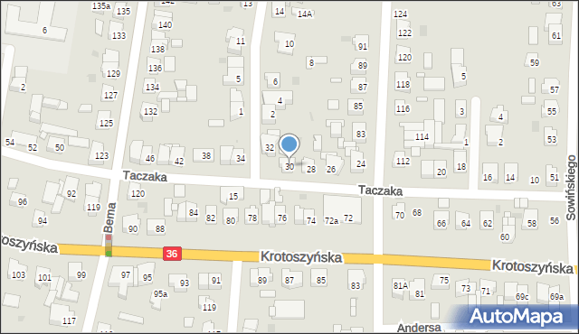 Ostrów Wielkopolski, Taczaka Stanisława, gen., 30, mapa Ostrów Wielkopolski