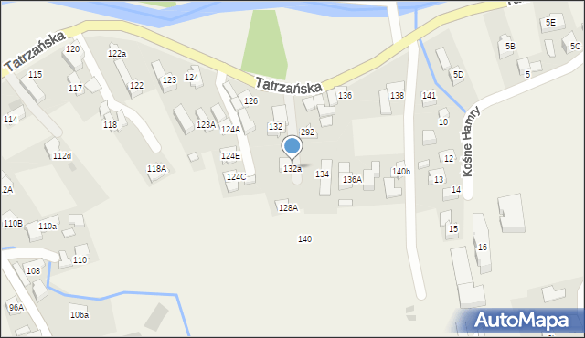 Poronin, Tatrzańska, 132a, mapa Poronin