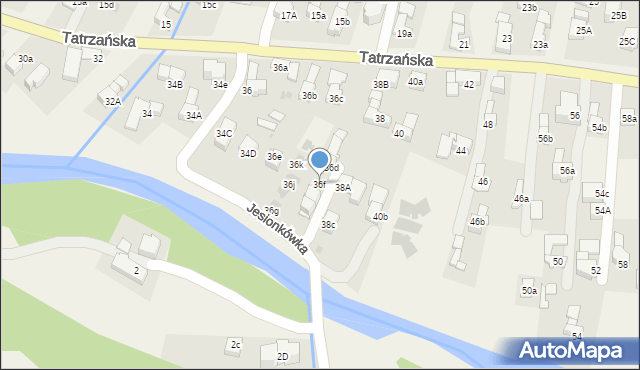 Poronin, Tatrzańska, 36f, mapa Poronin