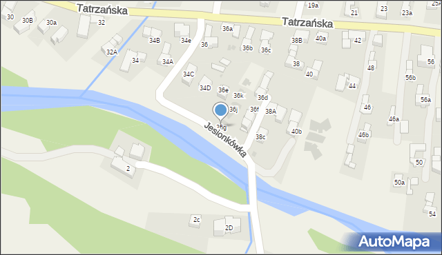 Poronin, Tatrzańska, 36g, mapa Poronin