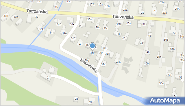 Poronin, Tatrzańska, 36j, mapa Poronin