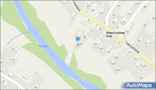 Poronin, Tatrzańska, 8B, mapa Poronin