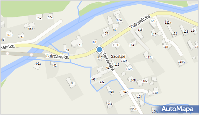 Poronin, Tatrzańska, 94D, mapa Poronin