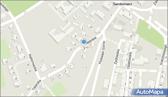 Sandomierz, Tatarska, 3, mapa Sandomierza