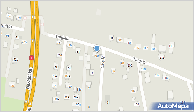 Tychy, Targiela Jana, 90, mapa Tychów