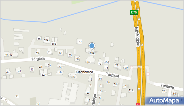 Tychy, Targiela Jana, 69A, mapa Tychów