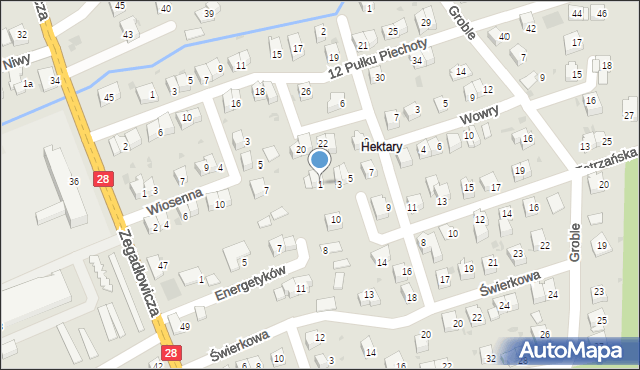 Wadowice, Tatrzańska, 1, mapa Wadowice