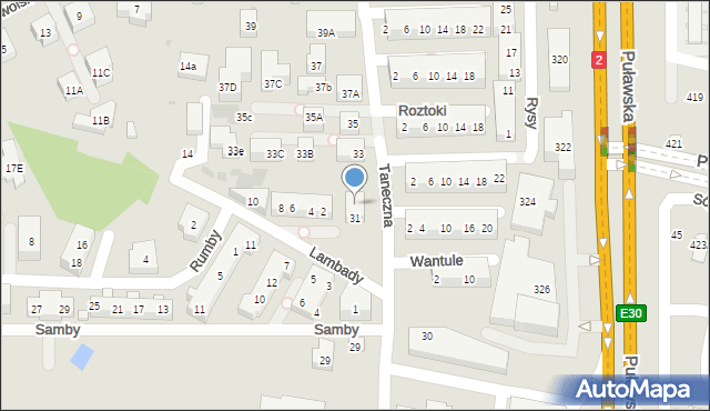 Warszawa, Taneczna, 31A, mapa Warszawy