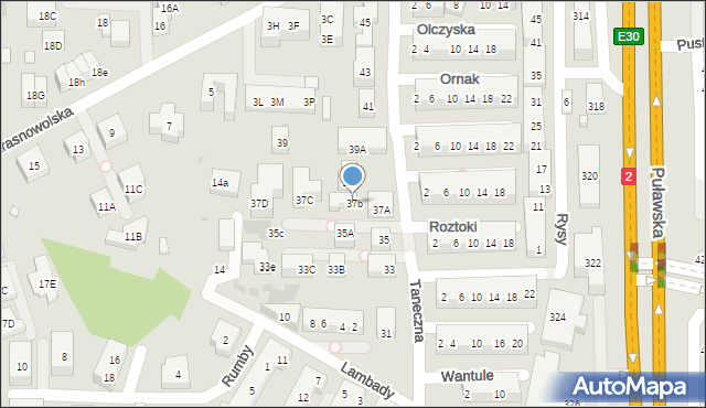 Warszawa, Taneczna, 37b, mapa Warszawy