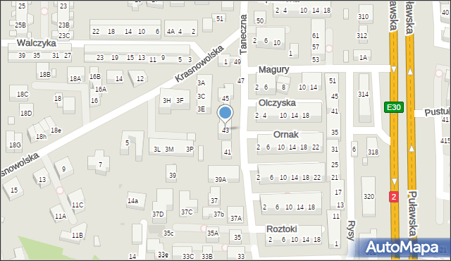 Warszawa, Taneczna, 43, mapa Warszawy