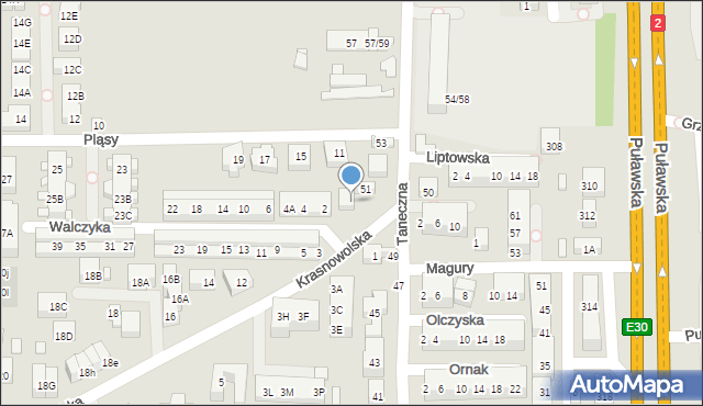 Warszawa, Taneczna, 51A, mapa Warszawy