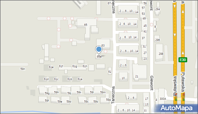 Warszawa, Taneczna, 65a, mapa Warszawy