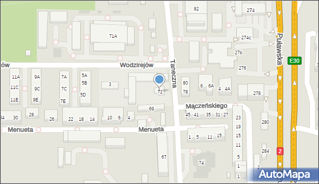 Warszawa, Taneczna, 71, mapa Warszawy