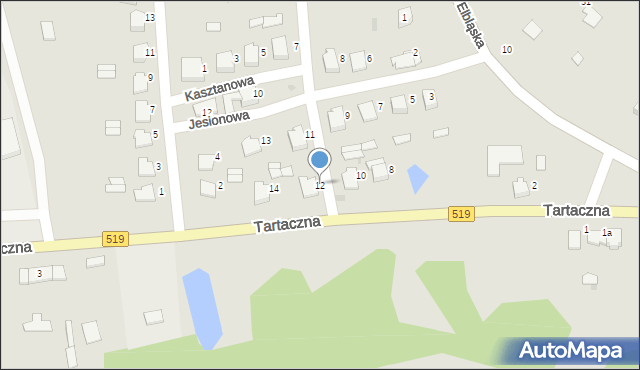 Zalewo, Tartaczna, 12, mapa Zalewo