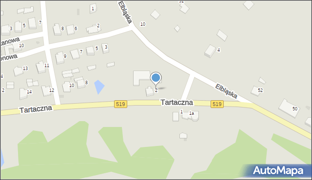 Zalewo, Tartaczna, 2, mapa Zalewo