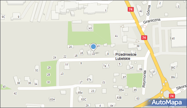 Zamość, Tartaczna, 12, mapa Zamościa