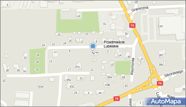 Zamość, Tartaczna, 7a, mapa Zamościa