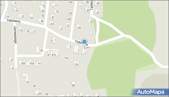 Bielsko-Biała, Telimeny, 1, mapa Bielsko-Białej