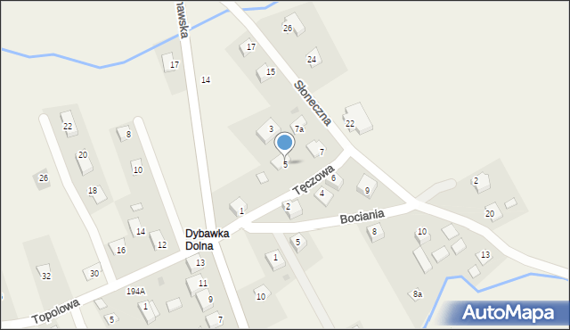 Dybawka, Tęczowa, 5, mapa Dybawka