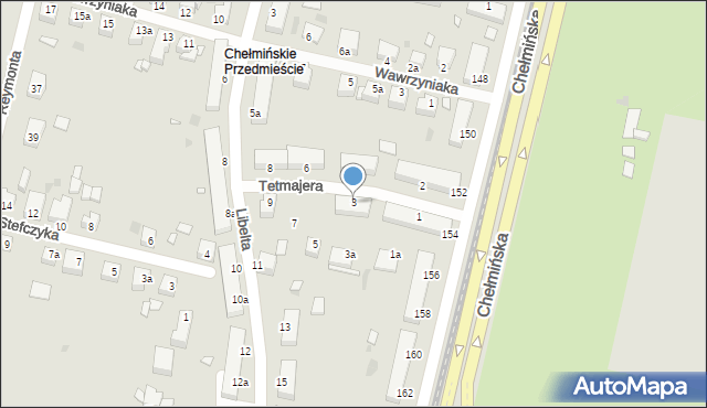 Grudziądz, Tetmajera, 3, mapa Grudziądza