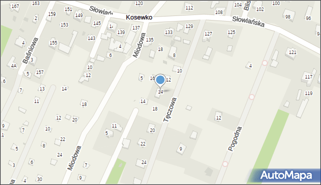 Kosewko, Tęczowa, 14, mapa Kosewko