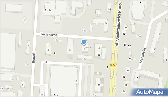 Lublin, Techniczna, 4, mapa Lublina