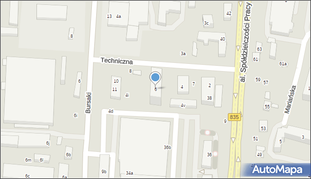 Lublin, Techniczna, 6, mapa Lublina