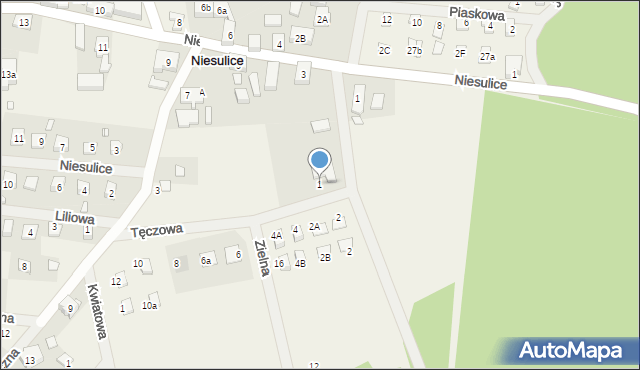 Niesulice, Tęczowa, 1, mapa Niesulice