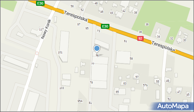 Nowy Konik, Terespolska, 75, mapa Nowy Konik