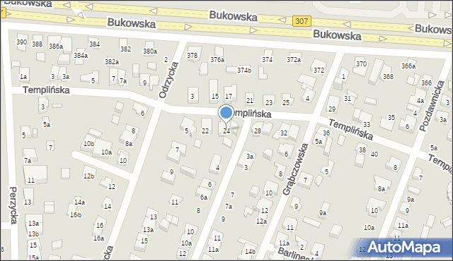 Poznań, Templińska, 24, mapa Poznania