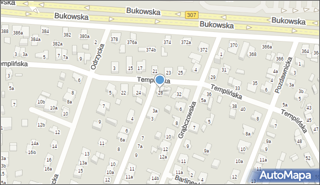 Poznań, Templińska, 28, mapa Poznania