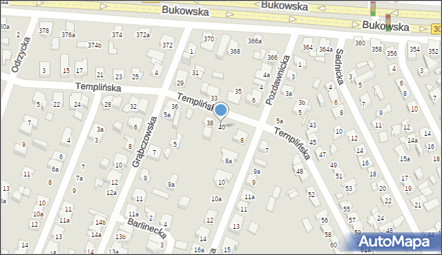 Poznań, Templińska, 40, mapa Poznania