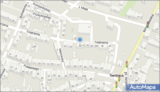 Świdnica, Teatralna, 32, mapa Świdnicy