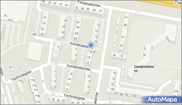 Zielona Góra, Technologów, 17, mapa Zielona Góra