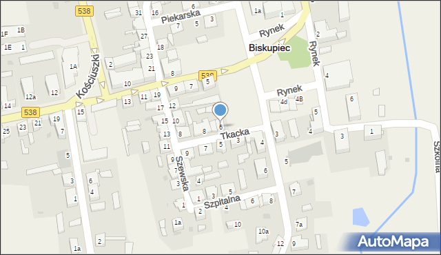 Biskupiec, Tkacka, 6, mapa Biskupiec