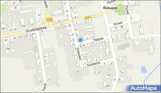 Biskupiec, Tkacka, 9, mapa Biskupiec