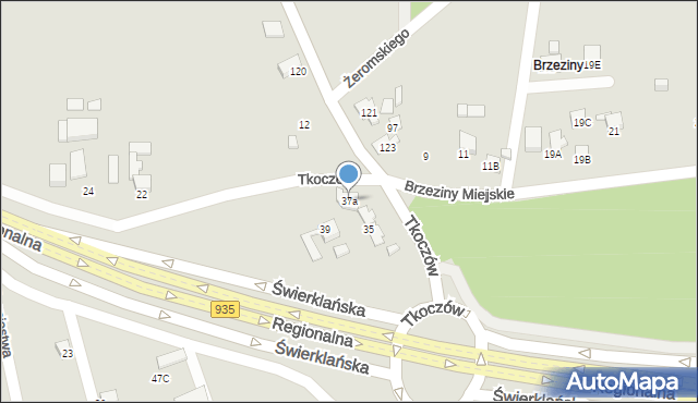 Rybnik, Tkoczów, 37a, mapa Rybnika