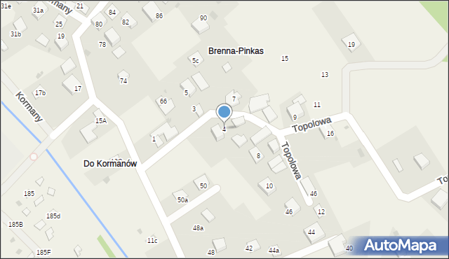 Brenna, Topolowa, 4, mapa Brenna