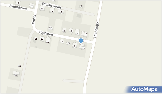 Brzezina, Topolowa, 1A, mapa Brzezina